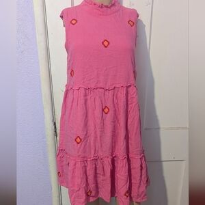 J.marie Vibrant Pink Sleeveless Dress with Floral Details